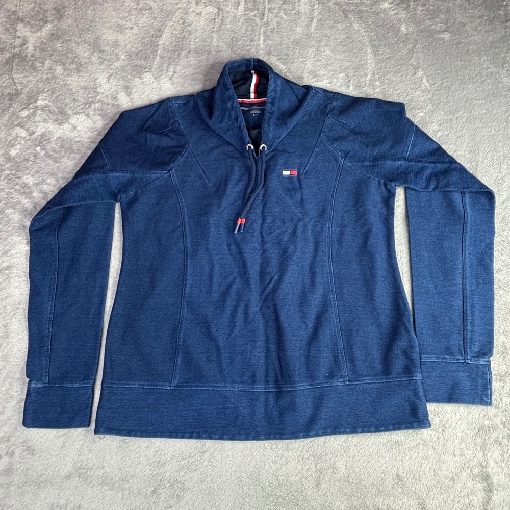Tommy Hilfiger Sport Pullover Women S Blue Cowl Neck Denim Look Stretch 102621